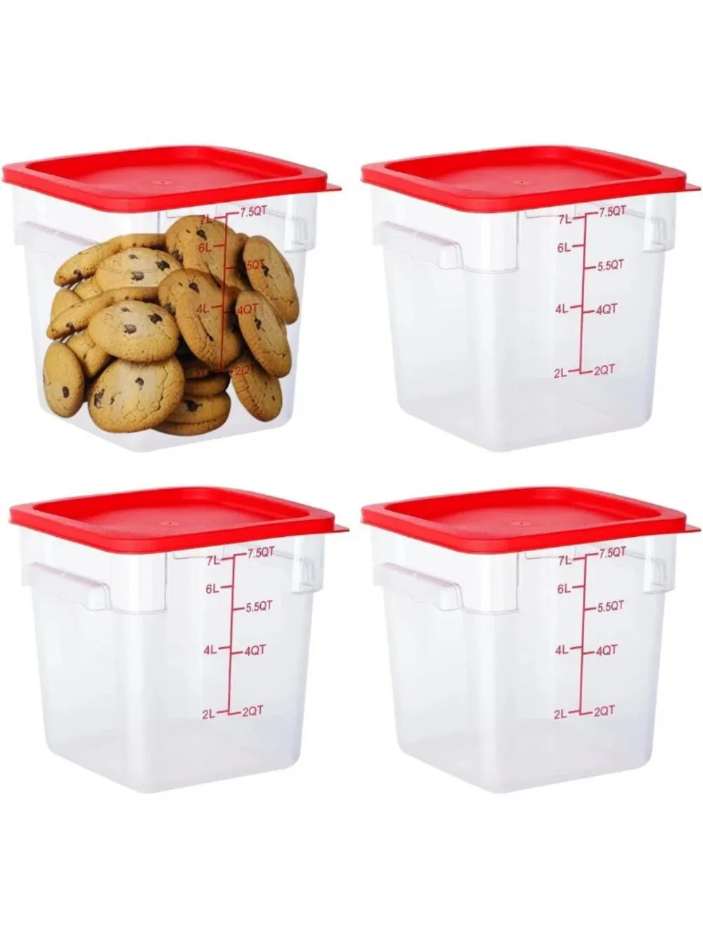 4 Pack 8 Qt Clear Square Food Storage Containers with Lids - Stackable, NSF
